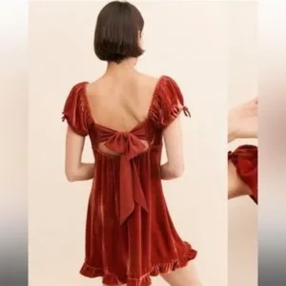 Urban outfitters velvet orange babydoll mini boho croquette fairy dress sz xs - Picture 2 of 14